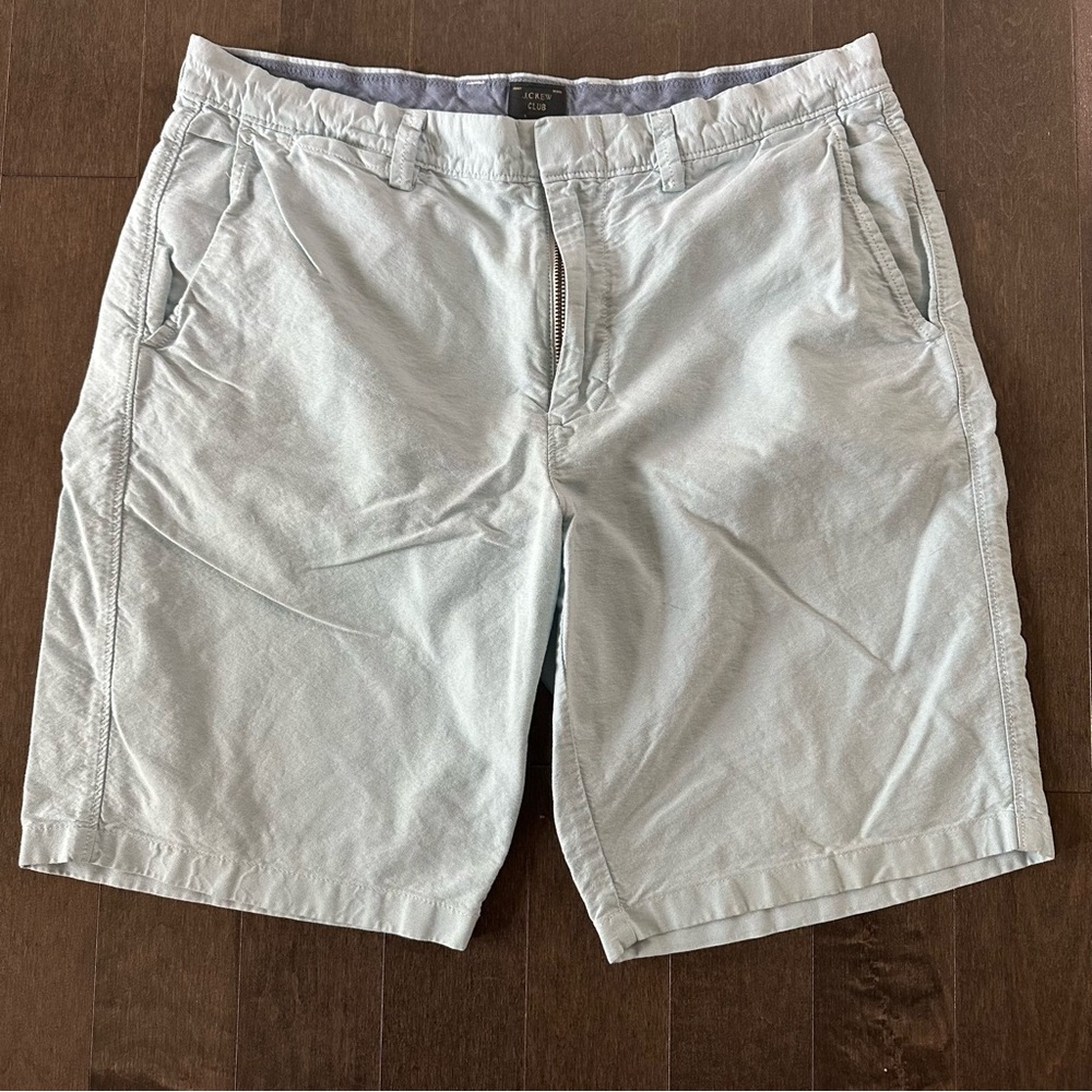 J. CREW Club Shorts Light Blue Chambray Cotton Chino Khaki Zip Fly 10.5" Size 34